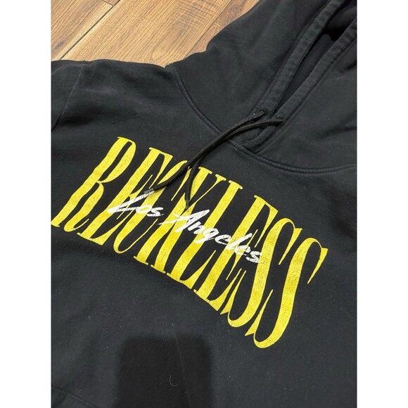 (Y2K) Young & Reckless LOS ANGELES Black Yellow Pullover Hoodie Size XL - Picture 2 of 6